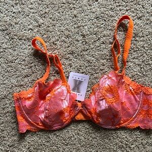 Savage X Fenty Orange Floral Mesh Bra